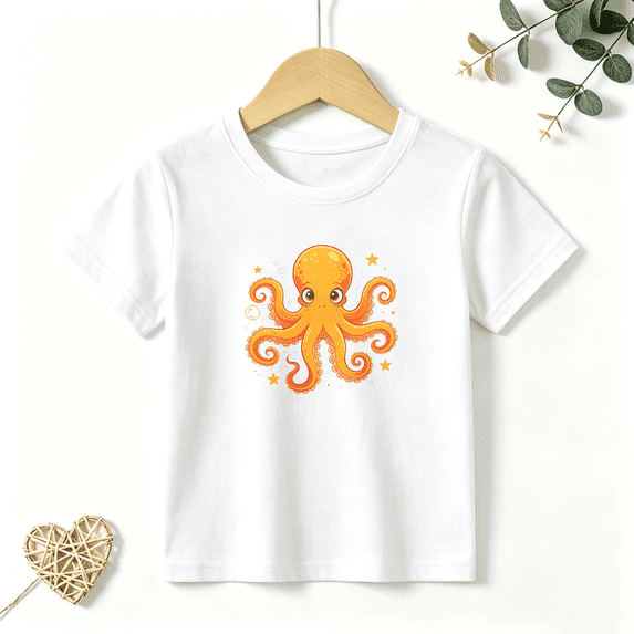 Boys Graphic T Shirt Cute Octopus Ocean Animal Short Sleeve Kids Tees Fun Sea Life Style 100% Cotton Soft Child Tops 4-13Y