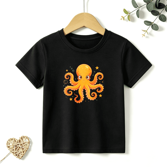 Boys Graphic T Shirt Cute Octopus Ocean Animal Short Sleeve Kids Tees Fun Sea Life Style 100% Cotton Soft Child Tops 4-13Y
