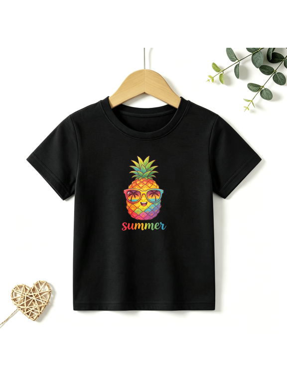Boys Graphic T Shirt Cute Pineapple Summer Short Sleeve Kids Tees Tropical Vacation Style 100% Cotton Soft Child Tops 4-13Y