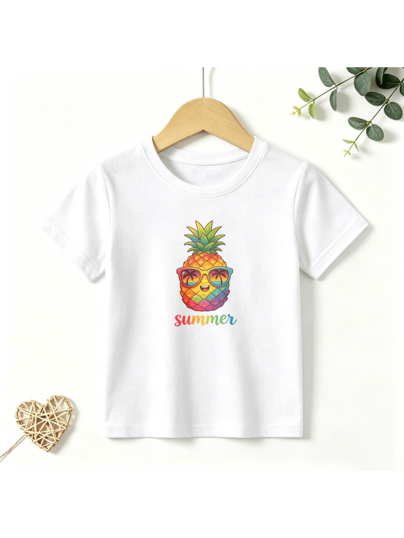Boys Graphic T Shirt Cute Pineapple Summer Short Sleeve Kids Tees Tropical Vacation Style 100% Cotton Soft Child Tops 4-13Y