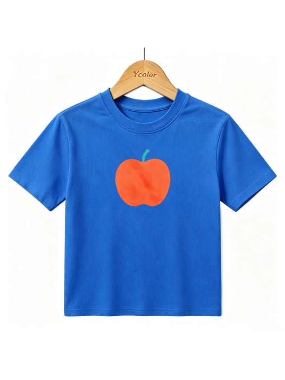 Boys Graphic T-Shirt Cute Red Apple Fruit Kids Tees 100% Cotton Short Sleeve Tops Ages 4-13Y