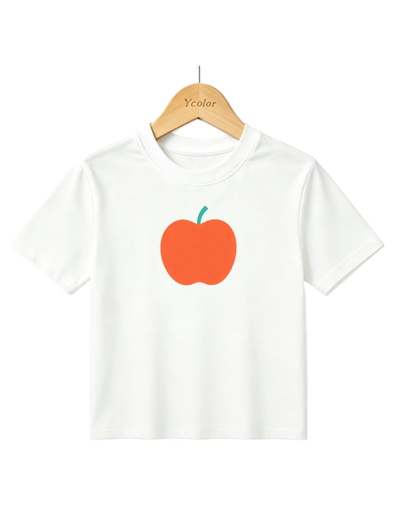 Boys Graphic T-Shirt Cute Red Apple Fruit Kids Tees 100% Cotton Short Sleeve Tops Ages 4-13Y