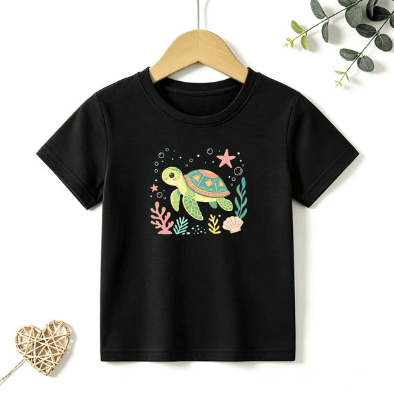 Boys Graphic T Shirt Cute Sea Turtle Ocean Animal Short Sleeve Kids Tees Summer Beach Style 100% Cotton Soft Child Tops 4-13Y