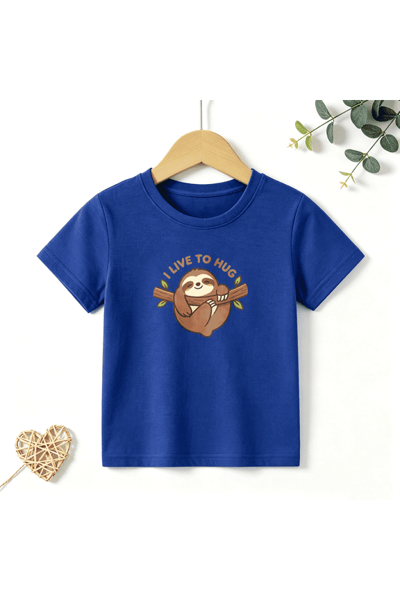 Boys Graphic T Shirt Cute Sloth Hug Design Short Sleeve Kids Tee Animal Lover Style 100% Cotton Soft Child Tops 4-13Y