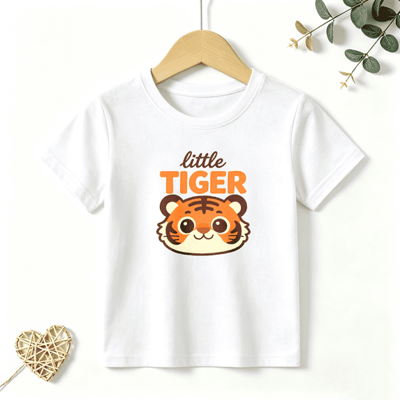 Boys Graphic T Shirt Cute Tiger Short Sleeve Kids Tees Cute Animal Gifts 100% Cotton Soft Child Tops 4-13Y