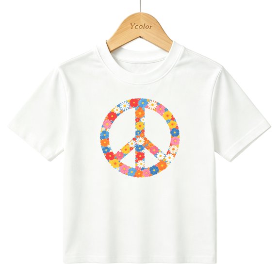 Boys Graphic T-Shirt Daisy Flower Peace Sign Kids Tees 100% Cotton Short Sleeve Tops Ages 4-13Y