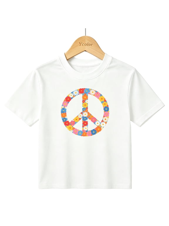 Boys Graphic T-Shirt Daisy Flower Peace Sign Kids Tees 100% Cotton Short Sleeve Tops Ages 4-13Y