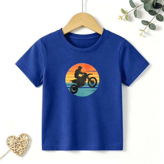 Boys Graphic T Shirt Dirt Bike Rider Silhouette Short Sleeve Kids Tee Motorcycle Style 100% Cotton Soft Child Tops 4-13Y