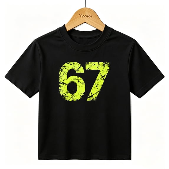 Boys Graphic T-Shirt Distressed 67 Meme Grunge Streetwear Neon Green Kids Tees 100% Cotton Short Sleeve Tops Ages 4-13Y