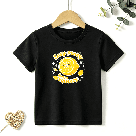 Boys Graphic T Shirt Easy Peasy Lemon Squeezy Short Sleeve Kids Tees Funny Fruit Style 100% Cotton Soft Child Tops 4-13Y