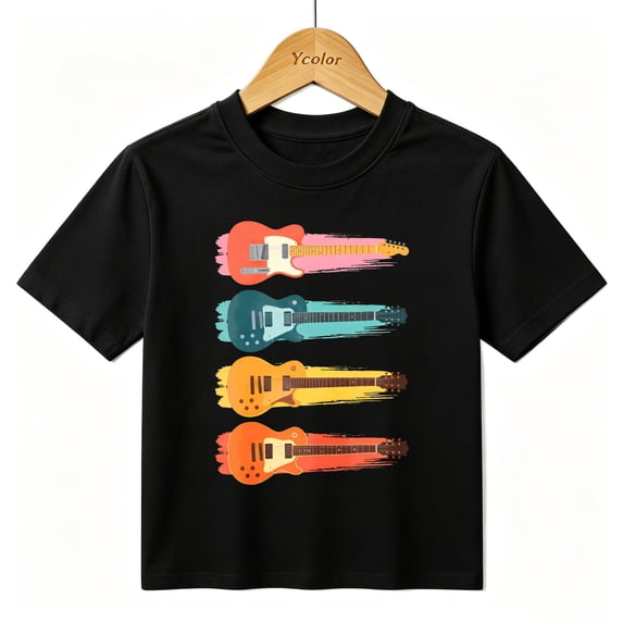 Boys Graphic T-Shirt Electric Guitars Music Rock Band Player Kids Tees 100% Cotton Tops Ages 4-13Y