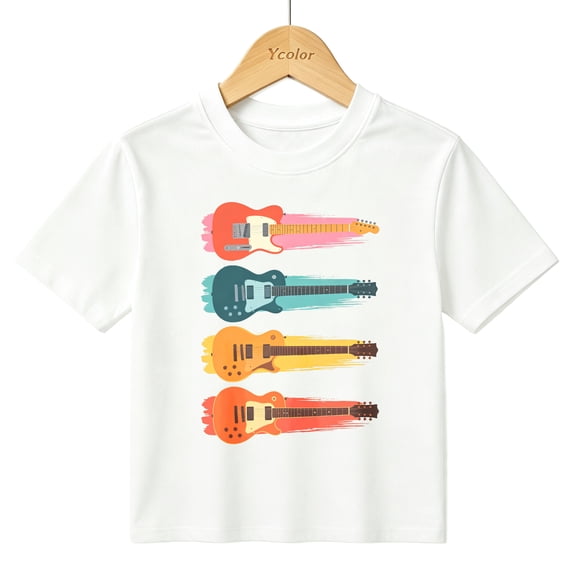 Boys Graphic T-Shirt Electric Guitars Music Rock Band Player Kids Tees 100% Cotton Tops Ages 4-13Y