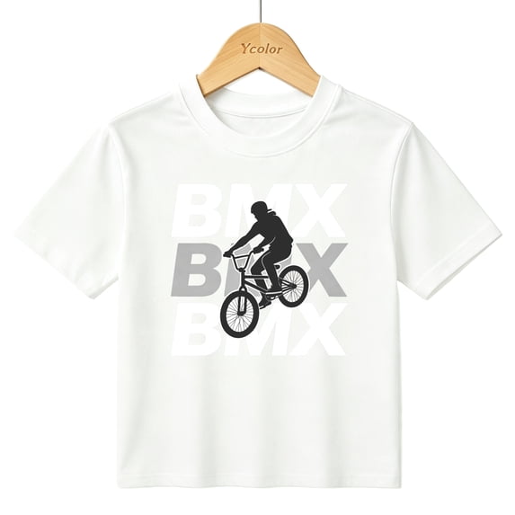 Boys Graphic T-Shirt Extreme BMX Bike Stunt Silhouette Kids Tees 100% Cotton Tops Ages 4-13Y
