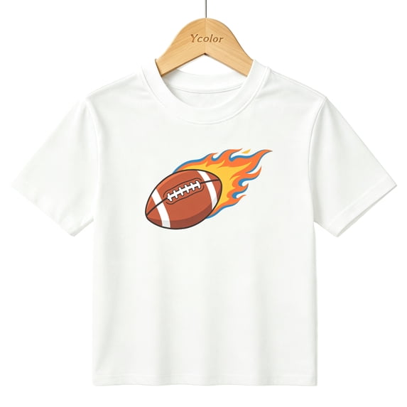 Boys Graphic T-Shirt Flaming American Football Sports Kids Tees 100% Cotton Short Sleeve Tops Ages 4-13Y