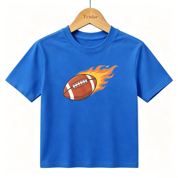 Boys Graphic T-Shirt Flaming American Football Sports Kids Tees 100% Cotton Short Sleeve Tops Ages 4-13Y