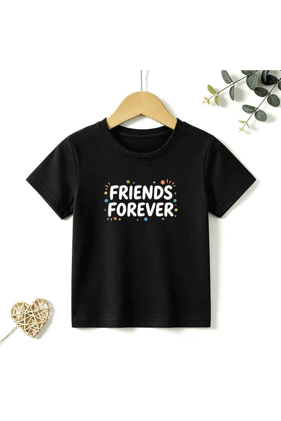Boys Graphic T Shirt Friends Forever Quote Short Sleeve Tee Cute Friendship Theme Casual Wear 100% Cotton Soft Kids Tops 4-13Y
