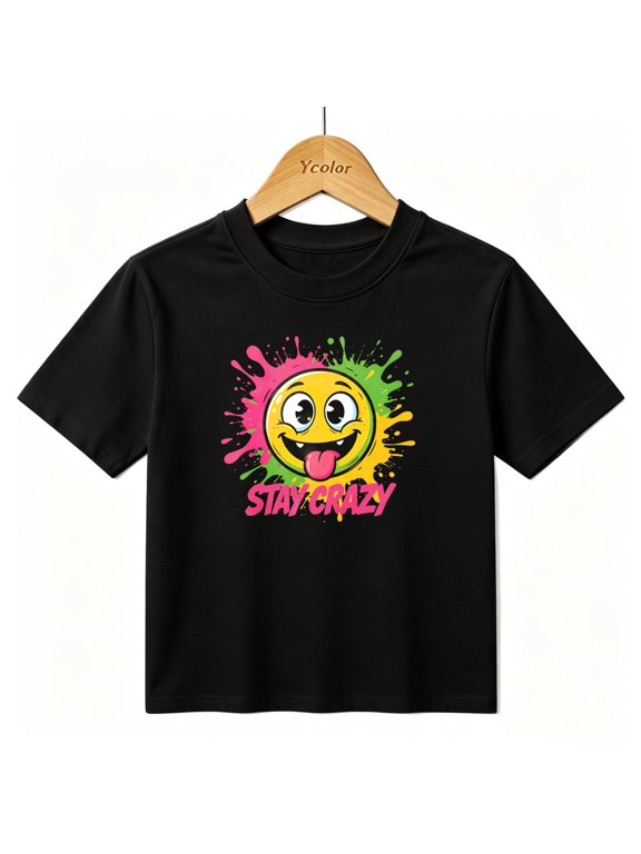 Boys Graphic T-Shirt Funny Crazy Paint Splash Kids Tees 100% Cotton Short Sleeve Tops Ages 4-13Y