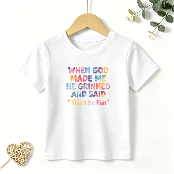 Boys Graphic T Shirt Funny God Made Me Grinned Quote Design Short Sleeve Kids Tees Faith Style 100% Cotton Soft Child Tops 4-13Y