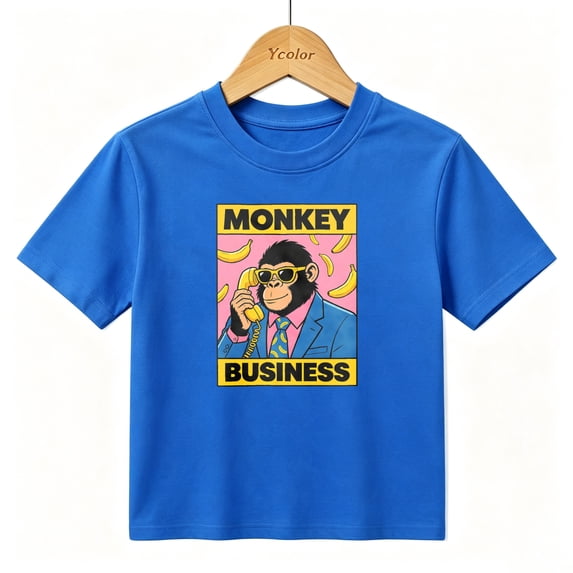 Boys Graphic T-Shirt Funny Monkey Business Kids Tees 100% Cotton Short Sleeve Tops Ages 4-13Y