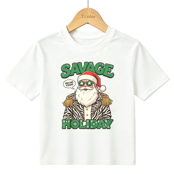 Boys Graphic T-Shirt Funny Santa Christmas Kids Tees 100% Cotton Short Sleeve Tops Ages 4-13Y