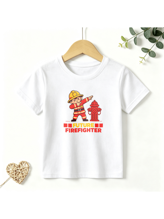 Boys Graphic T Shirt Future Firefighter Short Sleeve Kids Tees Cool Job 100% Cotton Soft Child Tops 4-13Y