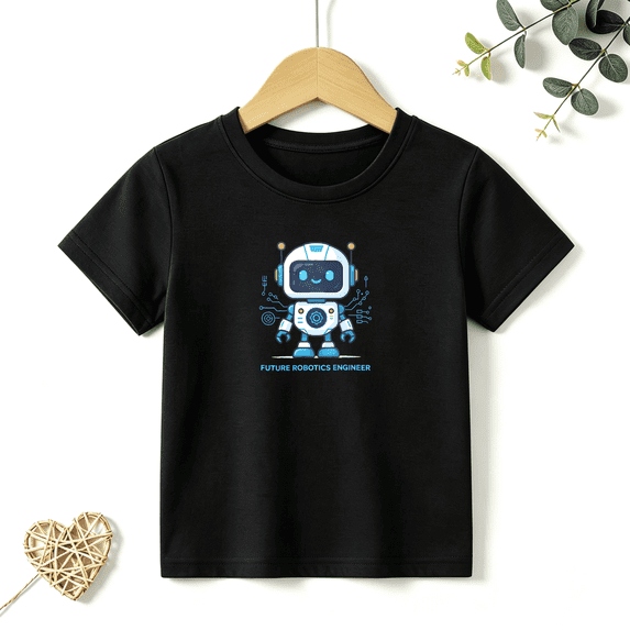 Boys Graphic T Shirt Future Robotics Engineer Design Short Sleeve Kids Tee STEM Science Style 100% Cotton Soft Child Tops 4-13Y