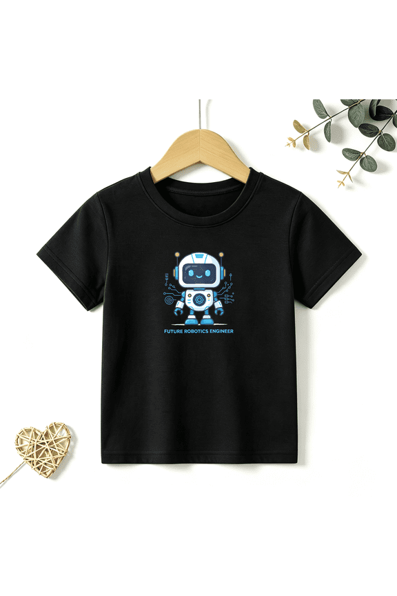 Boys Graphic T Shirt Future Robotics Engineer Design Short Sleeve Kids Tee STEM Science Style 100% Cotton Soft Child Tops 4-13Y
