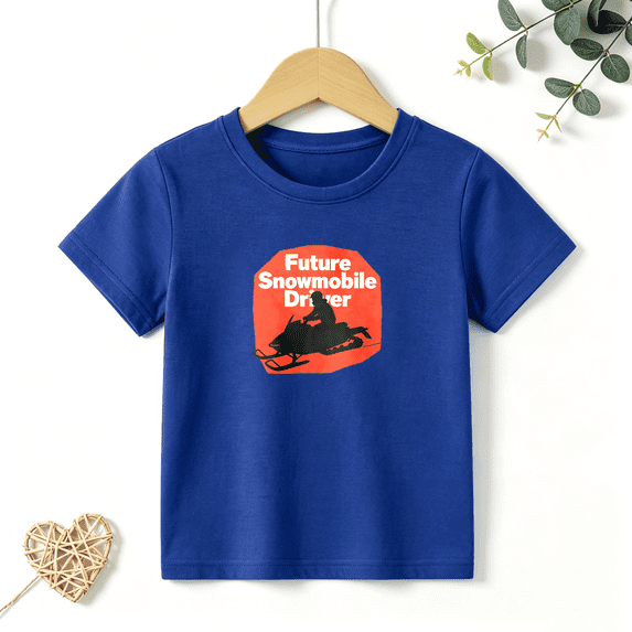 Boys Graphic T Shirt Future Snowmobile Driver Short Sleeve Kids Tee Winter Sport Style 100% Cotton Soft Child Tops 4-13Y