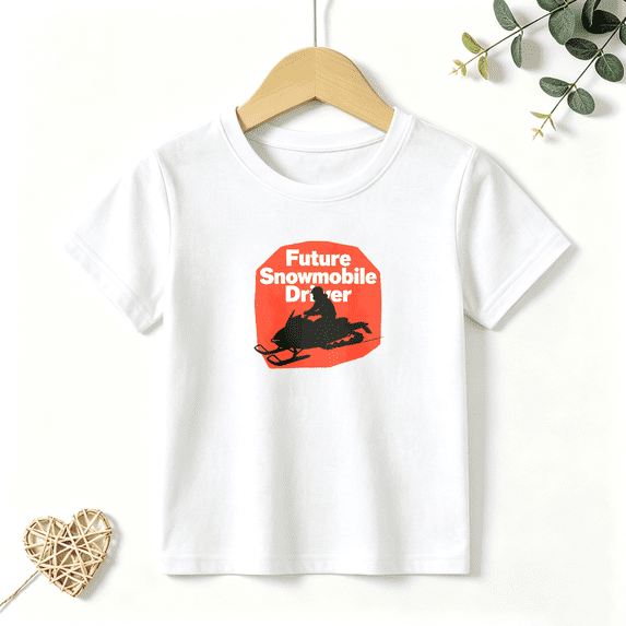 Boys Graphic T Shirt Future Snowmobile Driver Short Sleeve Kids Tee Winter Sport Style 100% Cotton Soft Child Tops 4-13Y