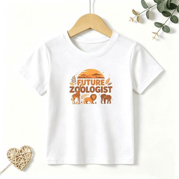 Boys Graphic T Shirt Future Zoologist Animal Design Short Sleeve Tee Science Nature Style 100% Cotton Soft Kids Tops 4-13Y