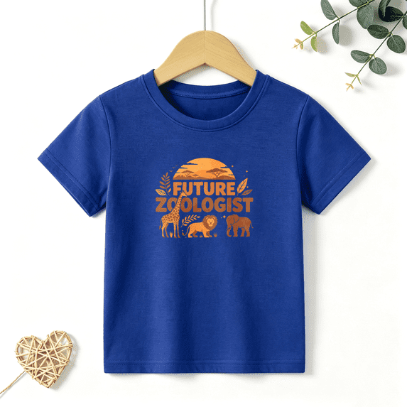 Boys Graphic T Shirt Future Zoologist Animal Design Short Sleeve Tee Science Nature Style 100% Cotton Soft Kids Tops 4-13Y