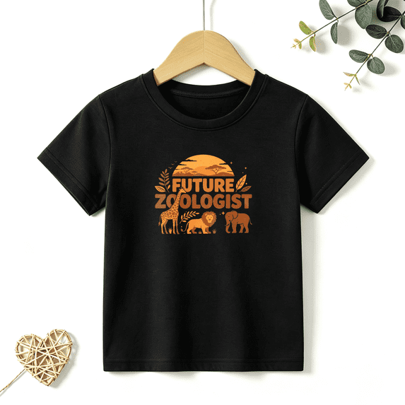 Boys Graphic T Shirt Future Zoologist Animal Design Short Sleeve Tee Science Nature Style 100% Cotton Soft Kids Tops 4-13Y