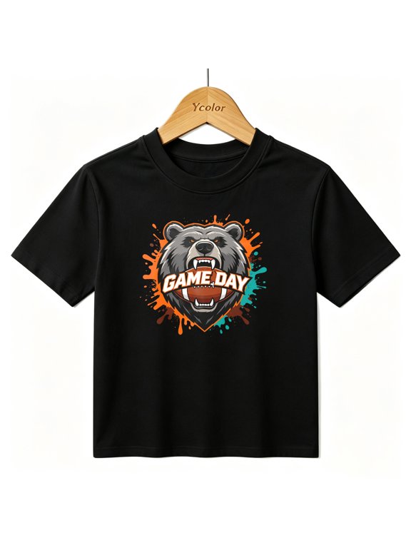 Boys Graphic T-Shirt Game Day Angry Bear Sports Kids Tees 100% Cotton Short Sleeve Tops Ages 4-13Y