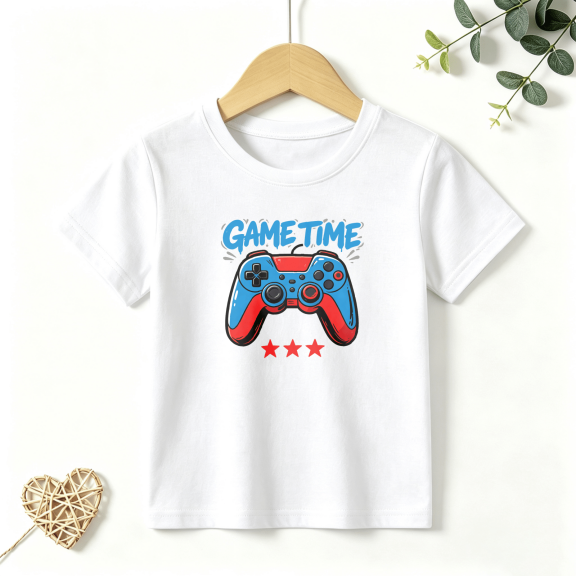 Boys Graphic T Shirt Game Time Controller Short Sleeve Kids Tees Video Gamer 100% Cotton Soft Child Tops 4-13Y