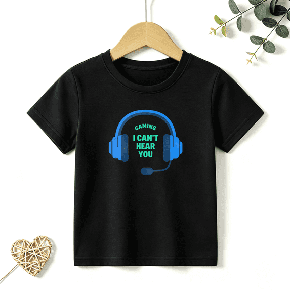 Boys Graphic T Shirt Gaming Headset Short Sleeve Kids Tees Funny Gamer Quotes 100% Cotton Soft Child Tops 4-13Y