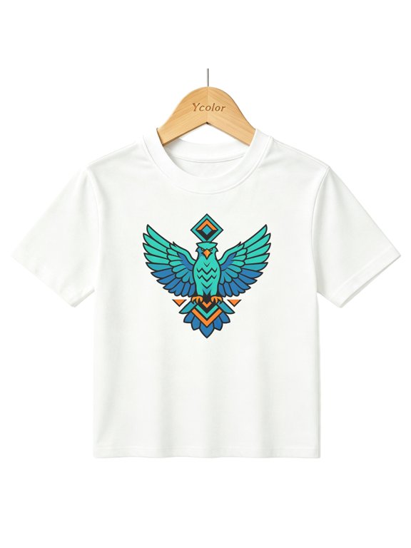Boys Graphic T-Shirt Geometric Aztec Eagle Bird Kids Tees 100% Cotton Short Sleeve Tops Ages 4-13Y