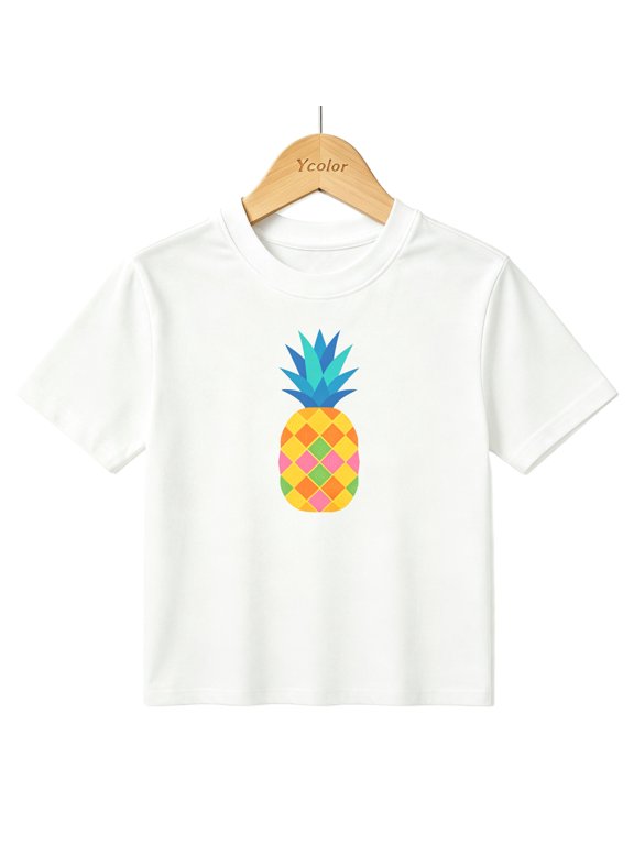 Boys Graphic T-Shirt Geometric Pineapple Fruit Kids Tees 100% Cotton Short Sleeve Tops Ages 4-13Y