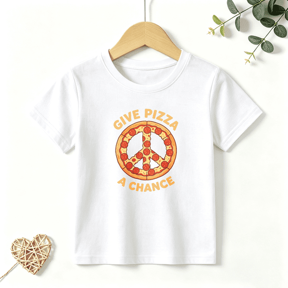 Boys Graphic T Shirt Give Pizza A Chance Short Sleeve Kids Tees Peace 100% Cotton Soft Child Tops 4-13Y