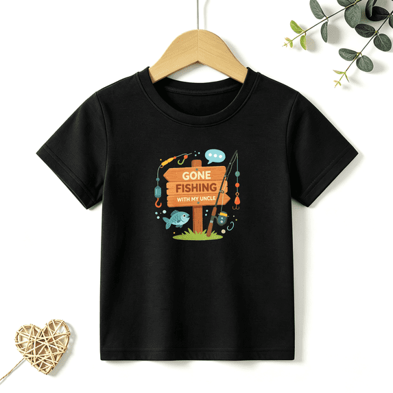 Boys Graphic T Shirt Gone Fishing With Uncle Design Short Sleeve Kids Tee Outdoor Fishing Theme 100% Cotton Soft Child Tops 4-13Y