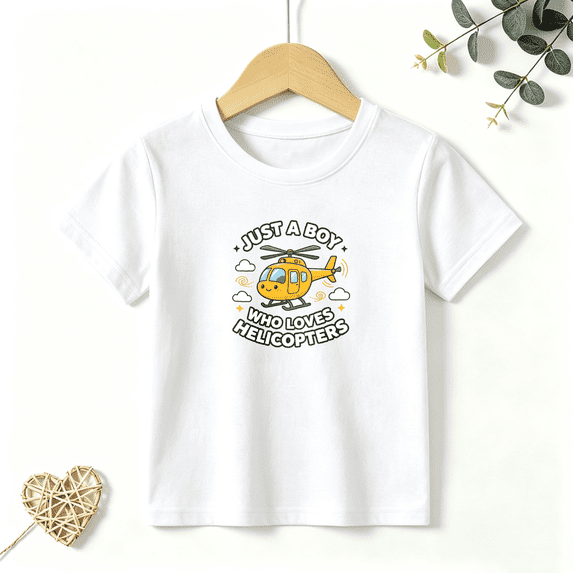 Boys Graphic T Shirt Helicopter Lover Boy Graphic Short Sleeve Kids Tees Cool Aviation Theme 100% Cotton Soft Child Tops 4-13Y