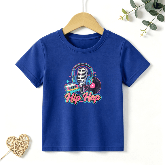 Boys Graphic T Shirt Hip Hop Microphone Tape Short Sleeve Kids Tees Music Lovers 100% Cotton Soft Tops 4-13Y