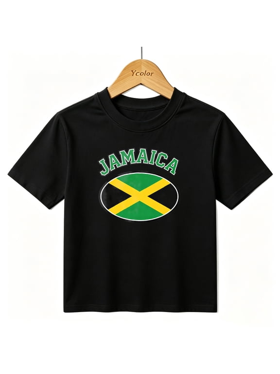 Boys Graphic T-Shirt Jamaica Flag Caribbean Pride Kids Tees 100% Cotton Short Sleeve Tops Ages 4-13Y