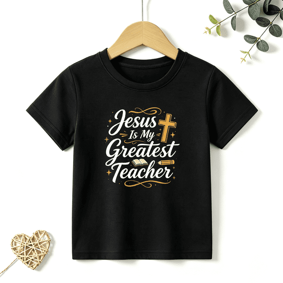 Boys Graphic T Shirt Jesus Greatest Teacher Quote Short Sleeve Tee Faith Religious Style 100% Cotton Soft Kids Tops 4-13Y