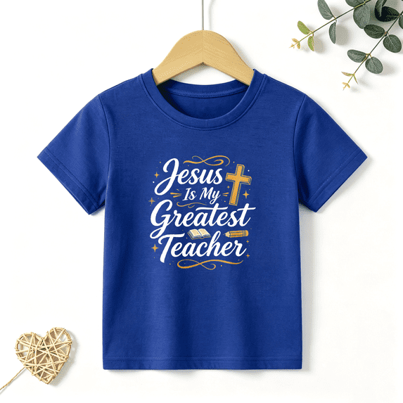 Boys Graphic T Shirt Jesus Greatest Teacher Quote Short Sleeve Tee Faith Religious Style 100% Cotton Soft Kids Tops 4-13Y