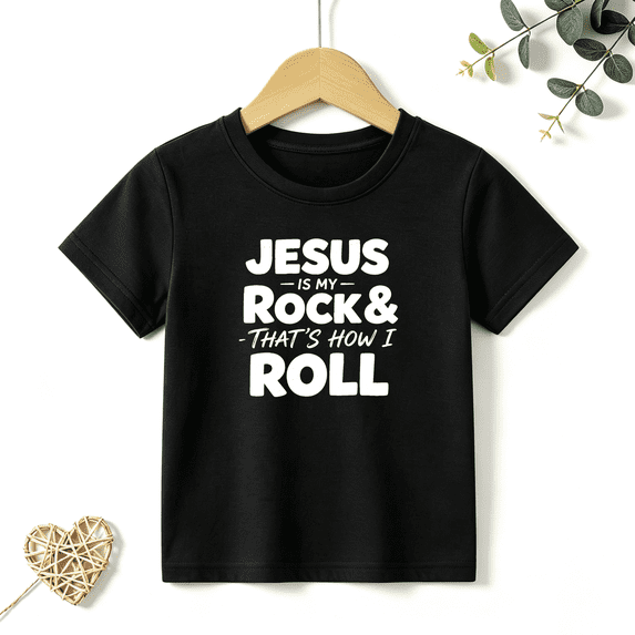 Boys Graphic T Shirt Jesus Rock And Roll Quote Short Sleeve Kids Tees Faith Style 100% Cotton Soft Child Tops 4-13Y