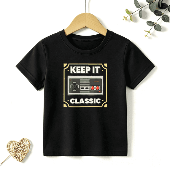 Boys Graphic T Shirt Keep It Classic Controller Short Sleeve Kids Tees Retro Gamer 100% Cotton Soft Tops 4-13Y