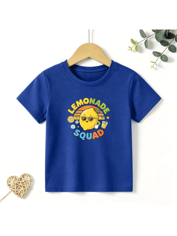Boys Graphic T Shirt Lemonade Squad Cute Lemon Short Sleeve Kids Tees Funny Summer Style 100% Cotton Soft Child Tops 4-13Y