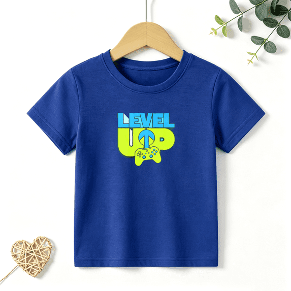 Boys Graphic T Shirt Level Up Gamer Short Sleeve Kids Tees Cool Video Game Gift 100% Cotton Soft Child Tops 4-13Y