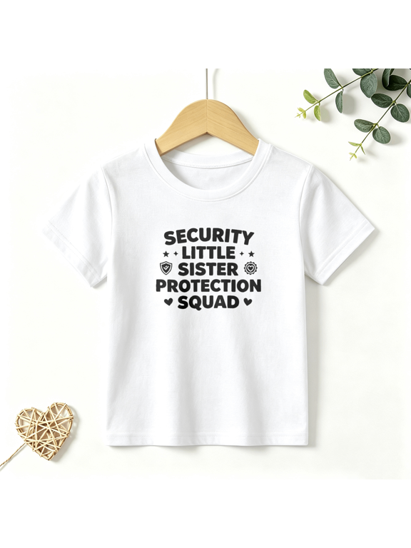 Boys Graphic T Shirt Little Sister Protection Squad Funny Sibling Theme Short Sleeve Kids Tees 100% Cotton Soft Child Tops 4-13Y