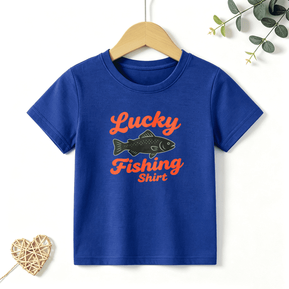 Boys Graphic T Shirt Lucky Fishing Fish Design Short Sleeve Kids Tee Outdoor Angler Hobby Style 100% Cotton Soft Child Tops 4-13Y
